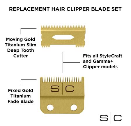 Gold Titanium Fade Clipper Blade and Slim Deep Tooth Cutter